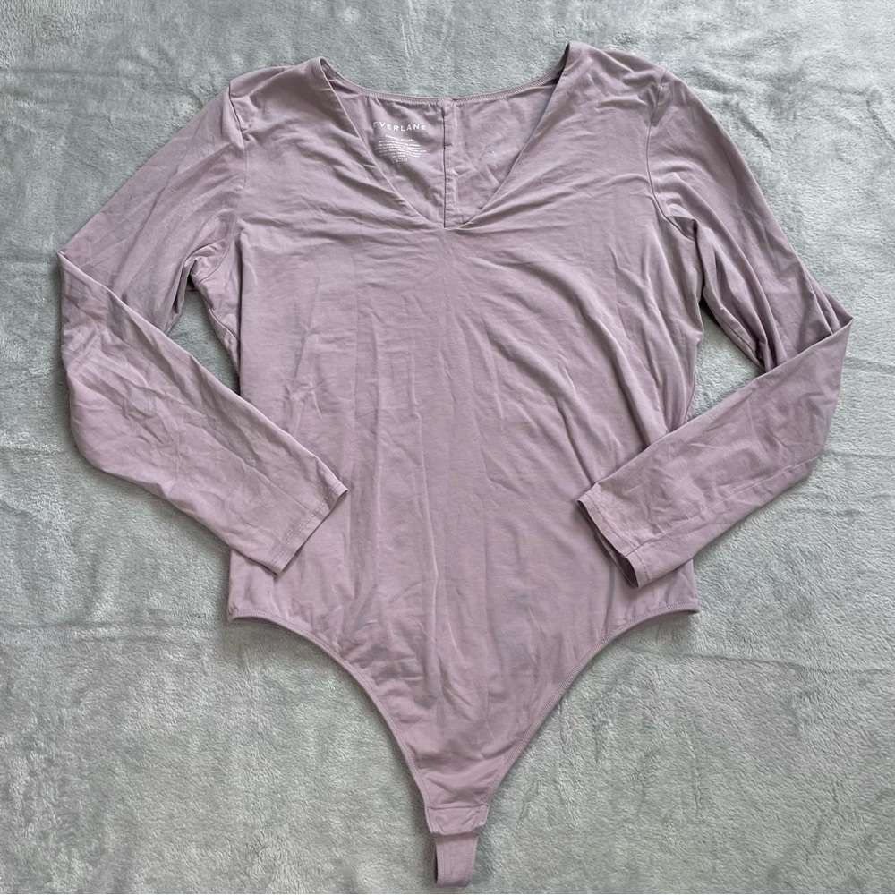 Everlane Bodysuit XL Womens Supima Cotton‎ Stretch Dusky Purple Long Sleeve